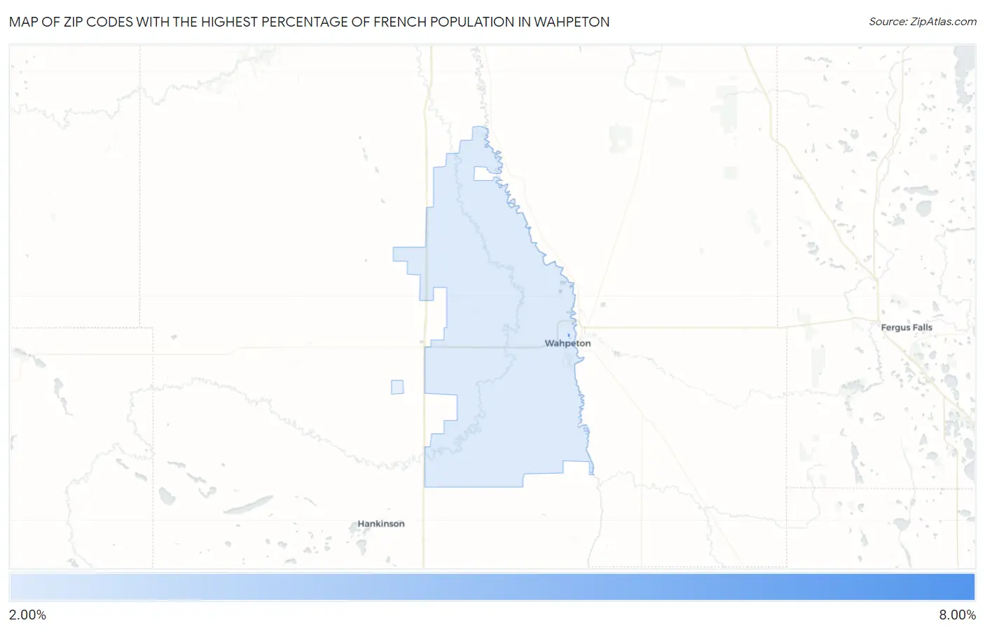 Zip Codes with the Highest Percentage of French Population in Wahpeton Map