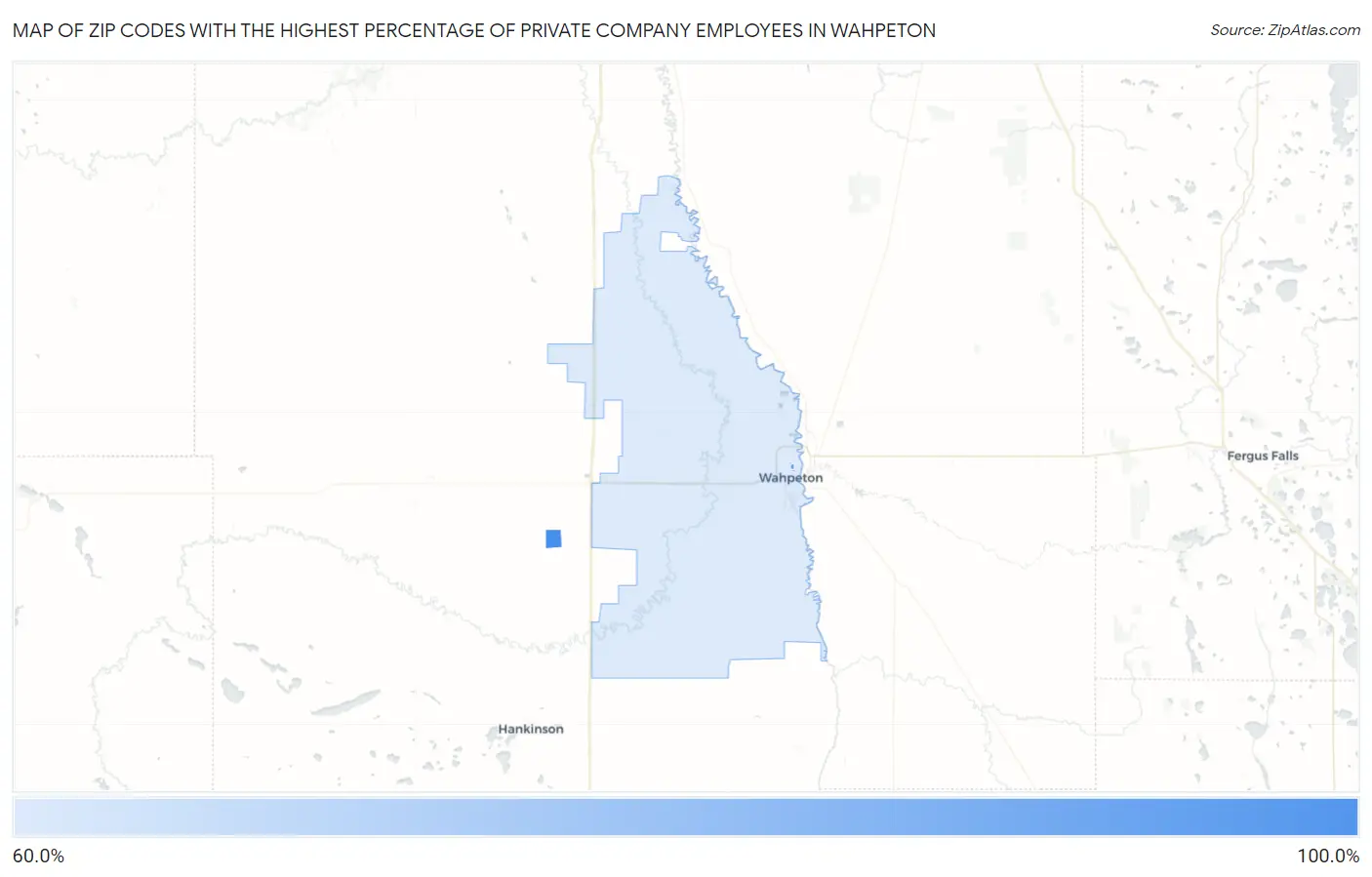 Zip Codes with the Highest Percentage of Private Company Employees in Wahpeton Map