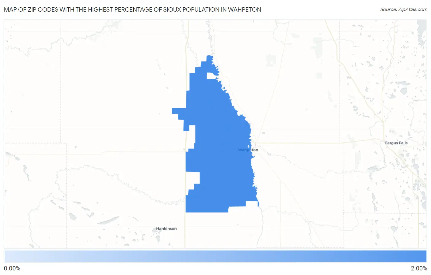 Zip Codes with the Highest Percentage of Sioux Population in Wahpeton Map