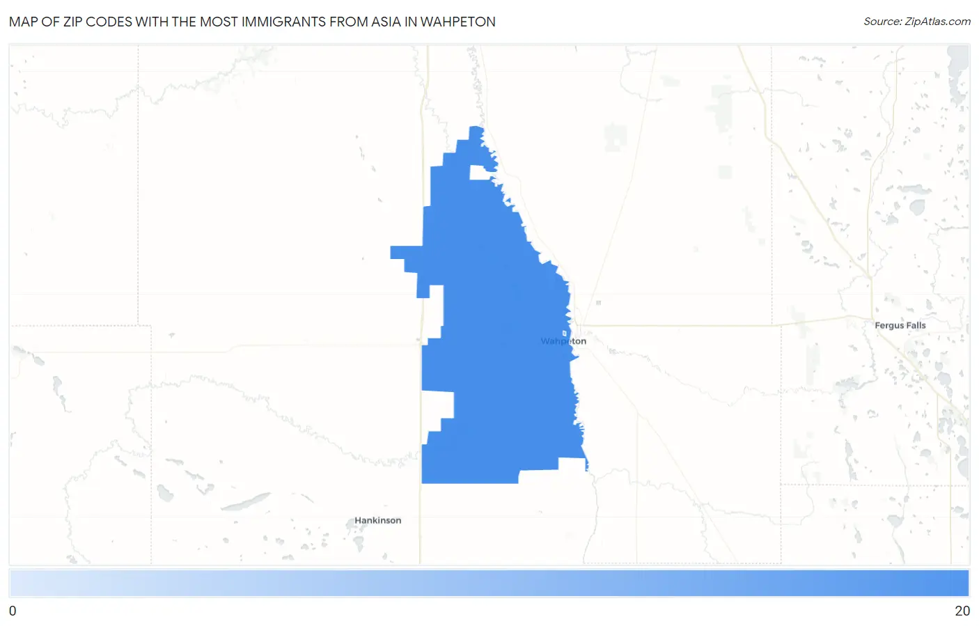 Zip Codes with the Most Immigrants from Asia in Wahpeton Map