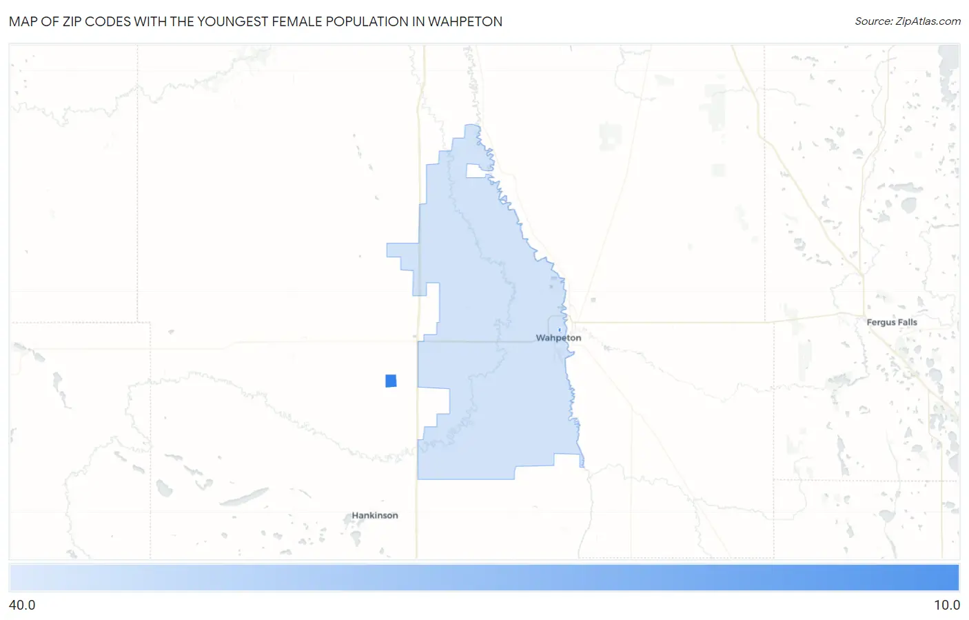 Zip Codes with the Youngest Female Population in Wahpeton Map