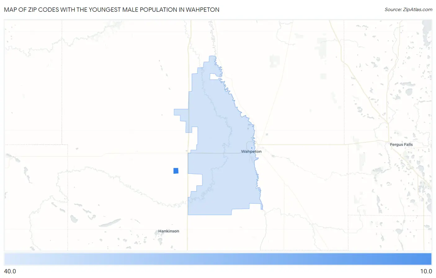 Zip Codes with the Youngest Male Population in Wahpeton Map