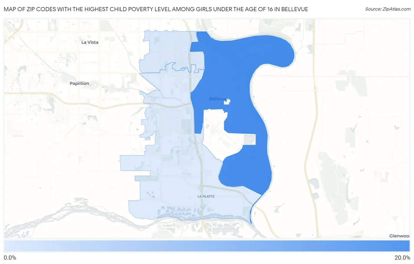 Zip Codes with the Highest Child Poverty Level Among Girls Under the Age of 16 in Bellevue Map