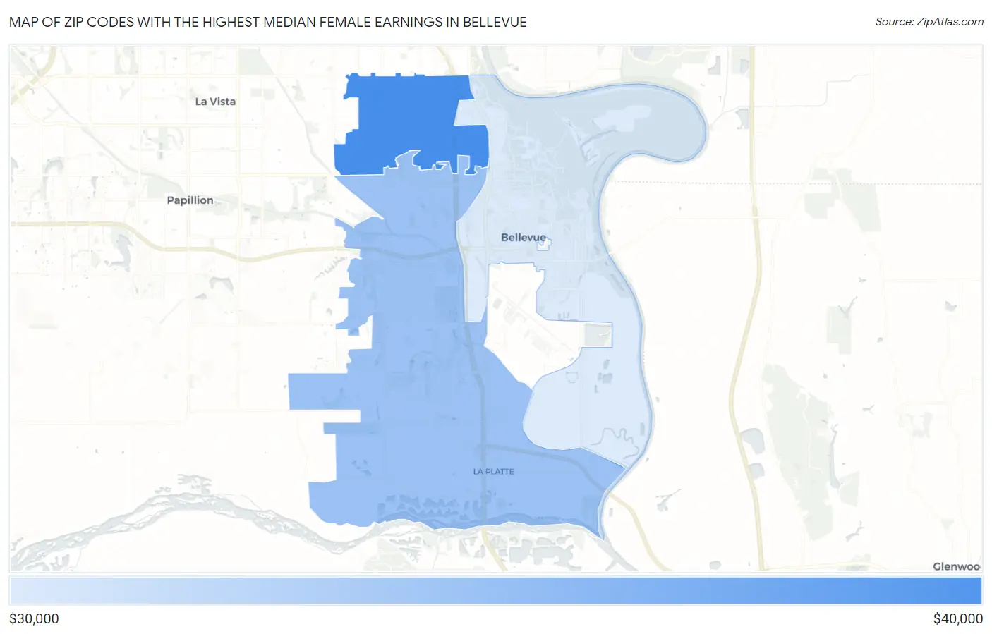 Zip Codes with the Highest Median Female Earnings in Bellevue Map