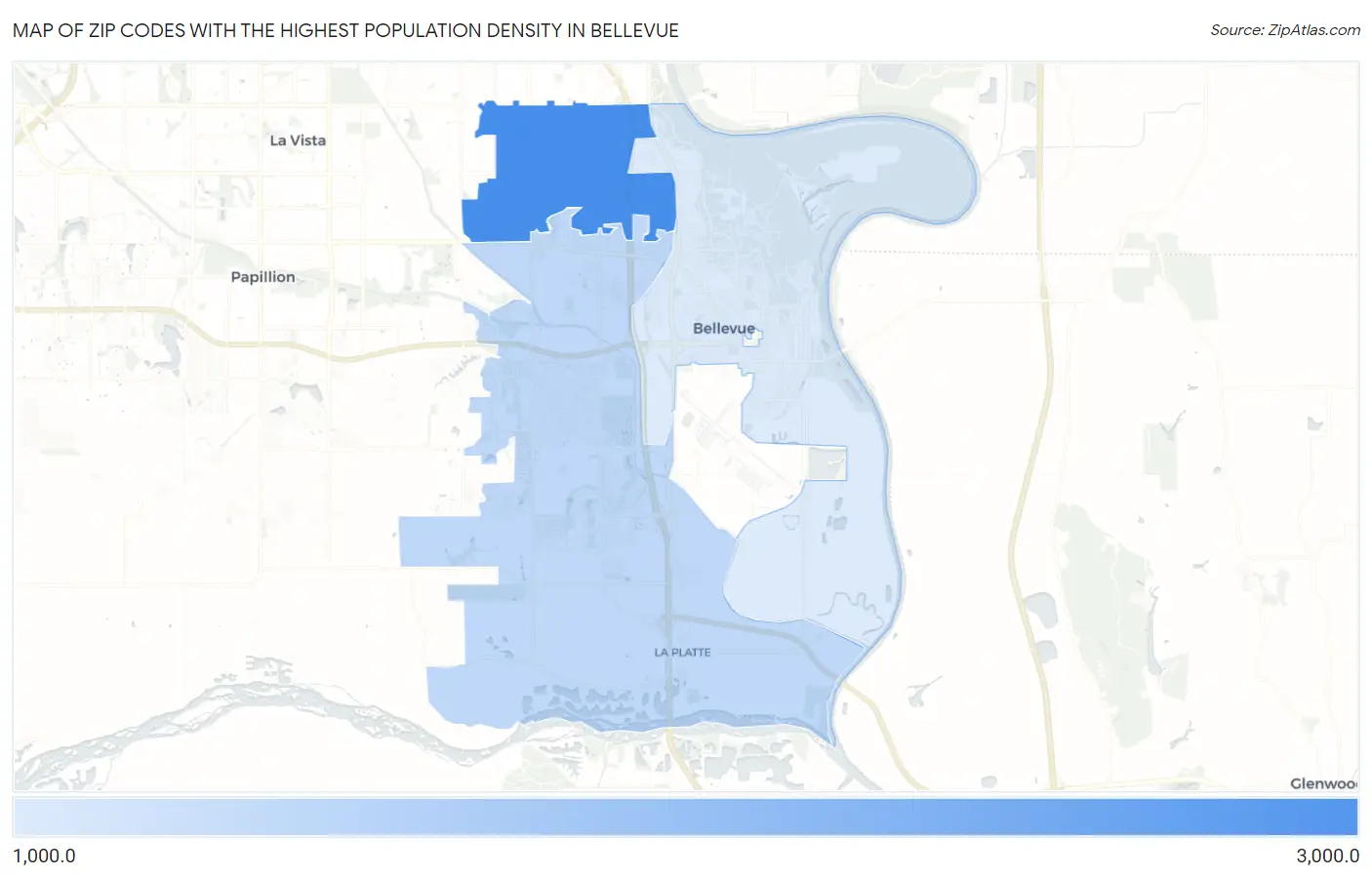 Zip Codes with the Highest Population Density in Bellevue Map