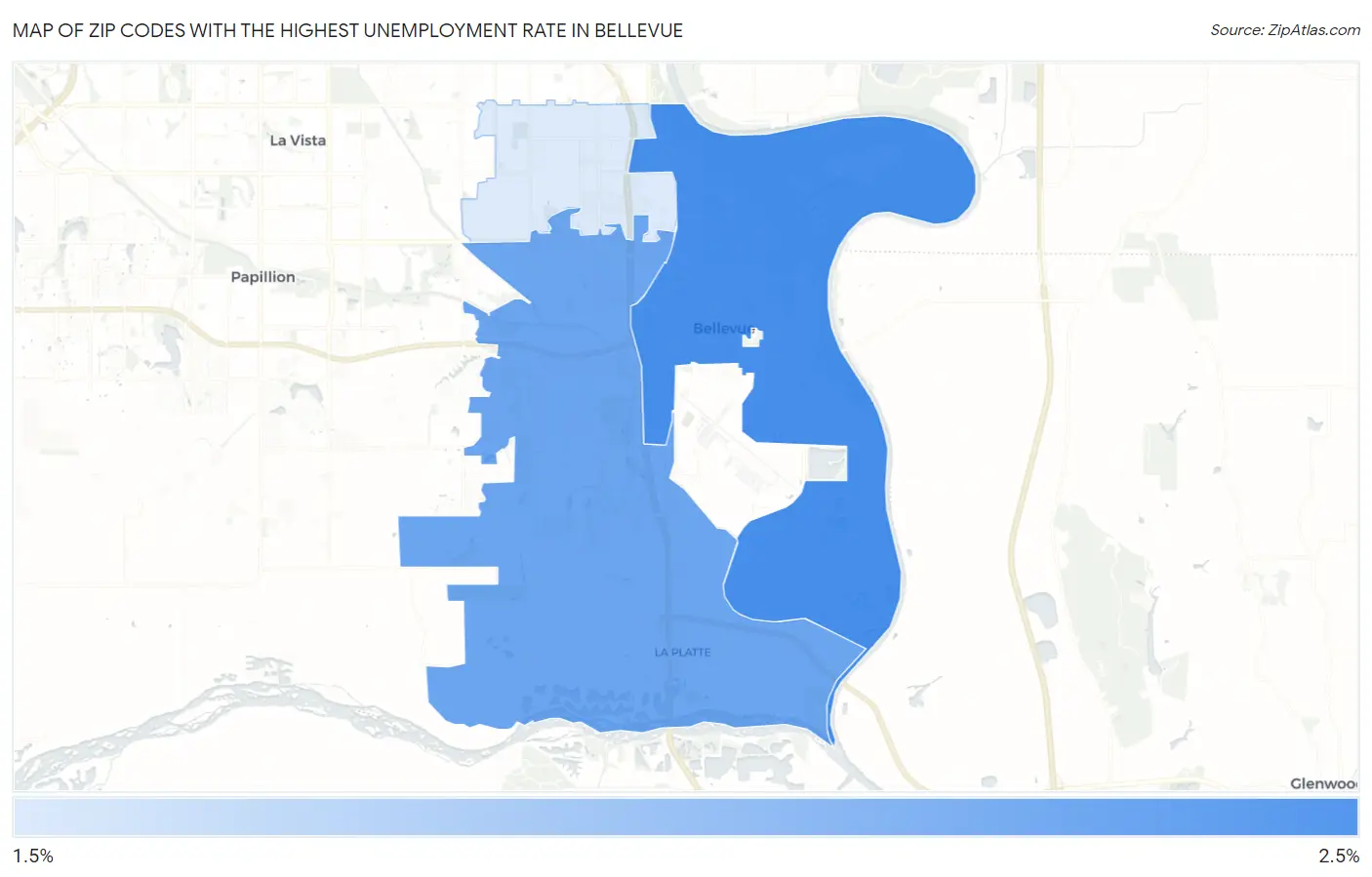 Zip Codes with the Highest Unemployment Rate in Bellevue Map