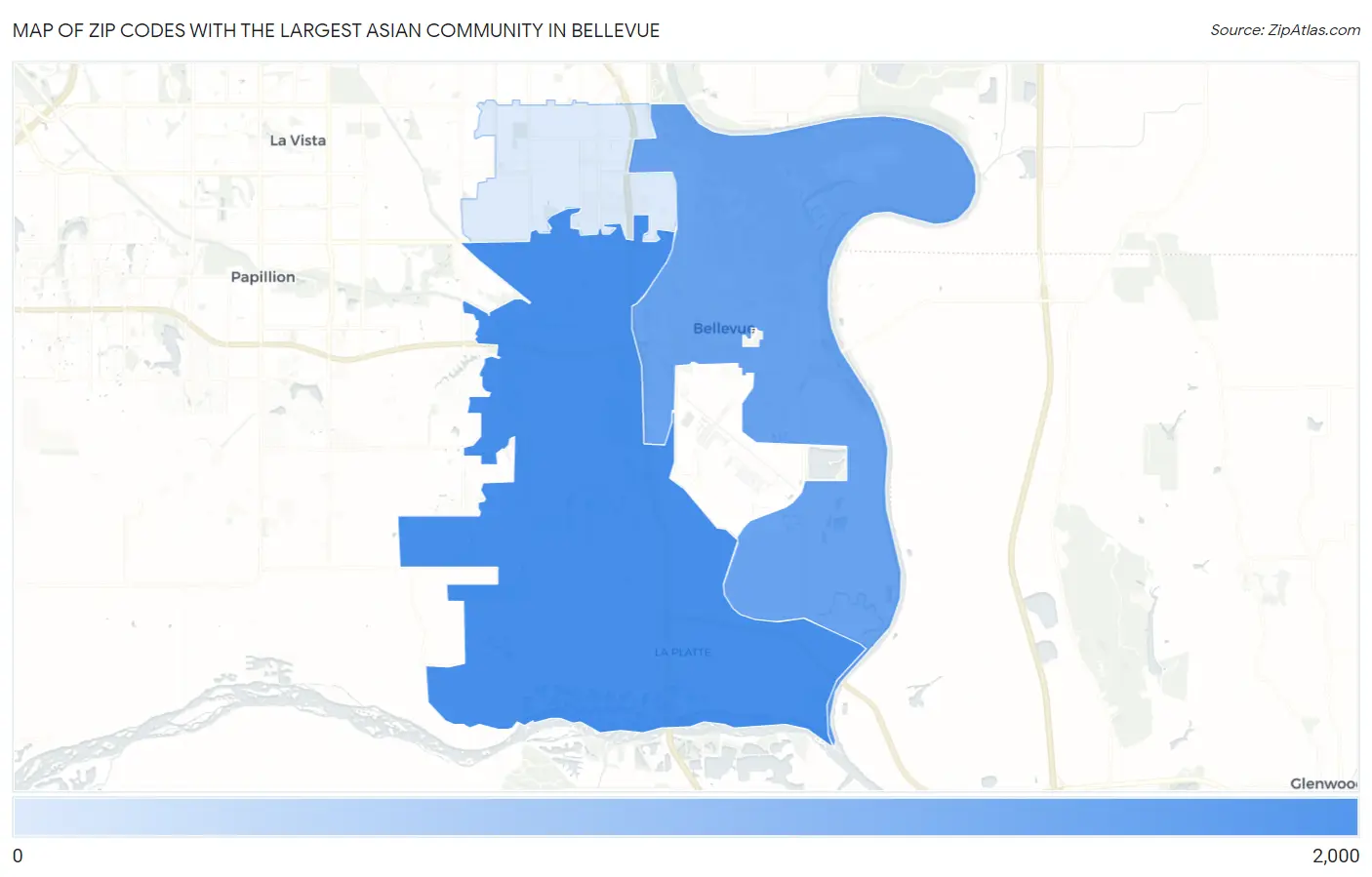 Zip Codes with the Largest Asian Community in Bellevue Map