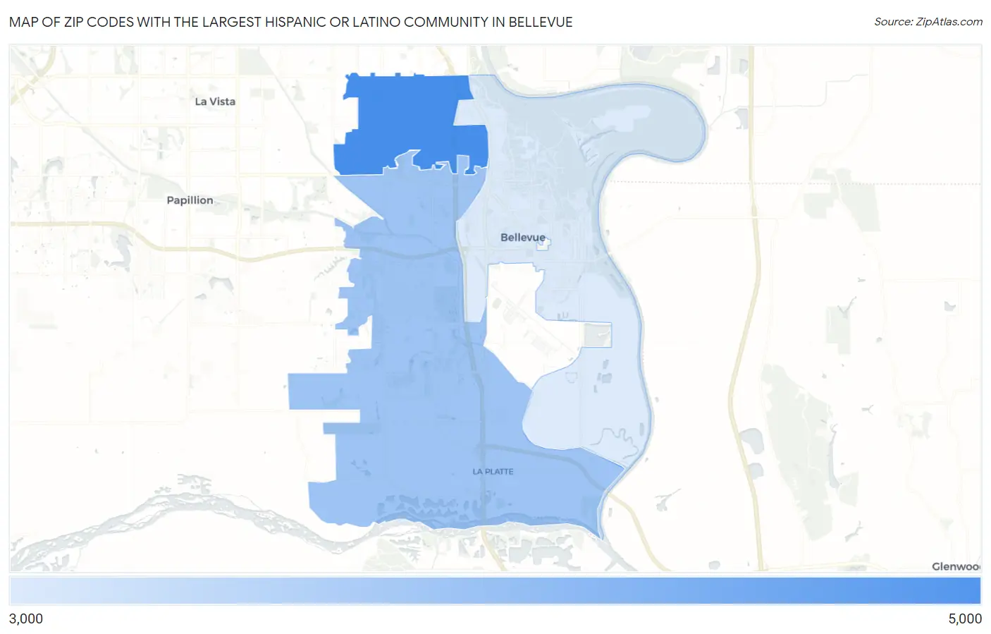 Zip Codes with the Largest Hispanic or Latino Community in Bellevue Map