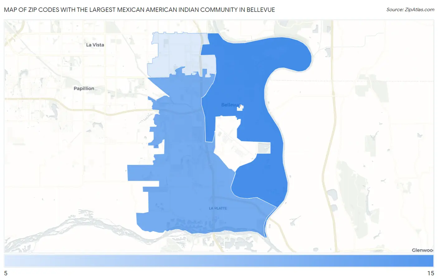 Zip Codes with the Largest Mexican American Indian Community in Bellevue Map