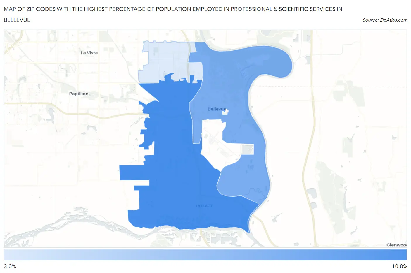 Zip Codes with the Highest Percentage of Population Employed in Professional & Scientific Services in Bellevue Map