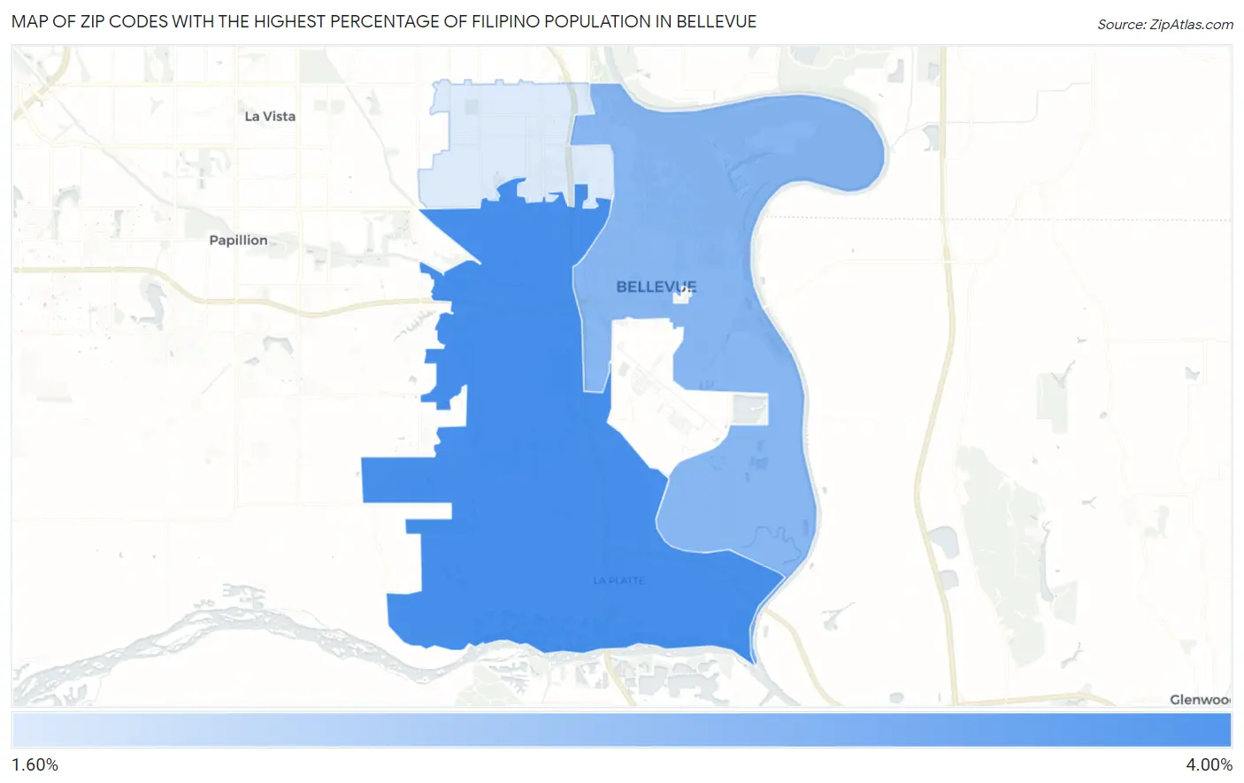 Zip Codes with the Highest Percentage of Filipino Population in Bellevue Map