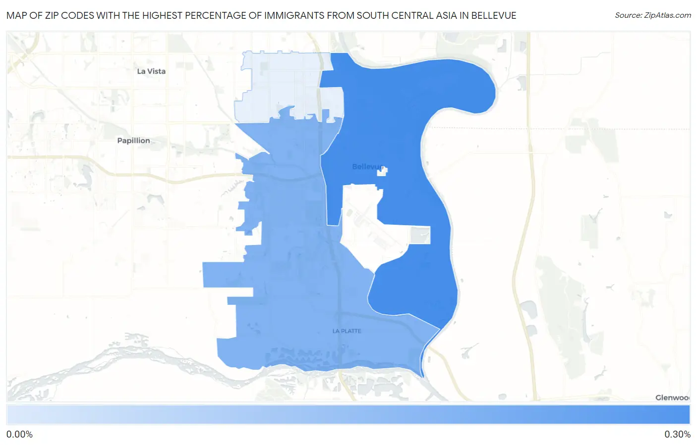 Zip Codes with the Highest Percentage of Immigrants from South Central Asia in Bellevue Map