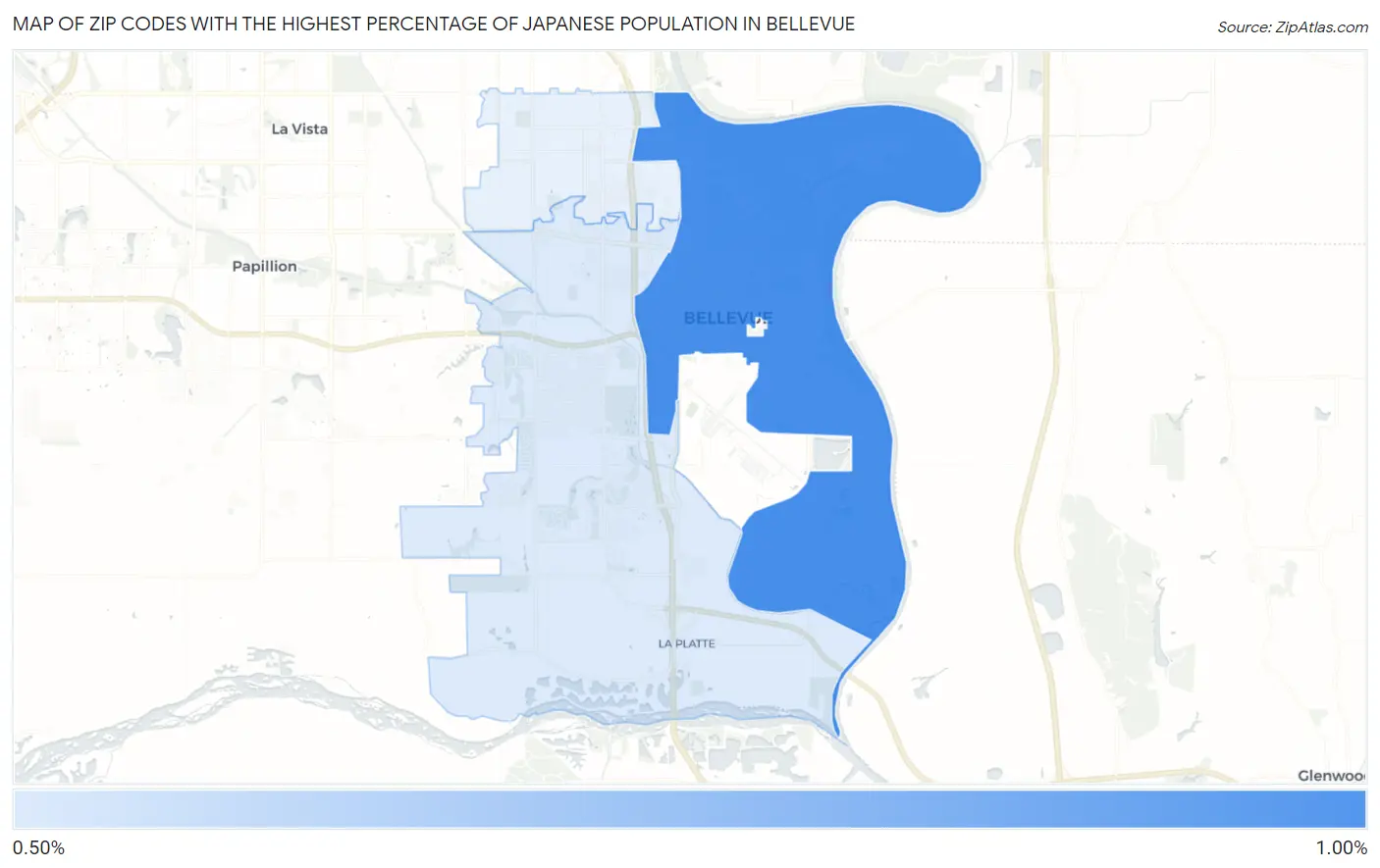 Zip Codes with the Highest Percentage of Japanese Population in Bellevue Map