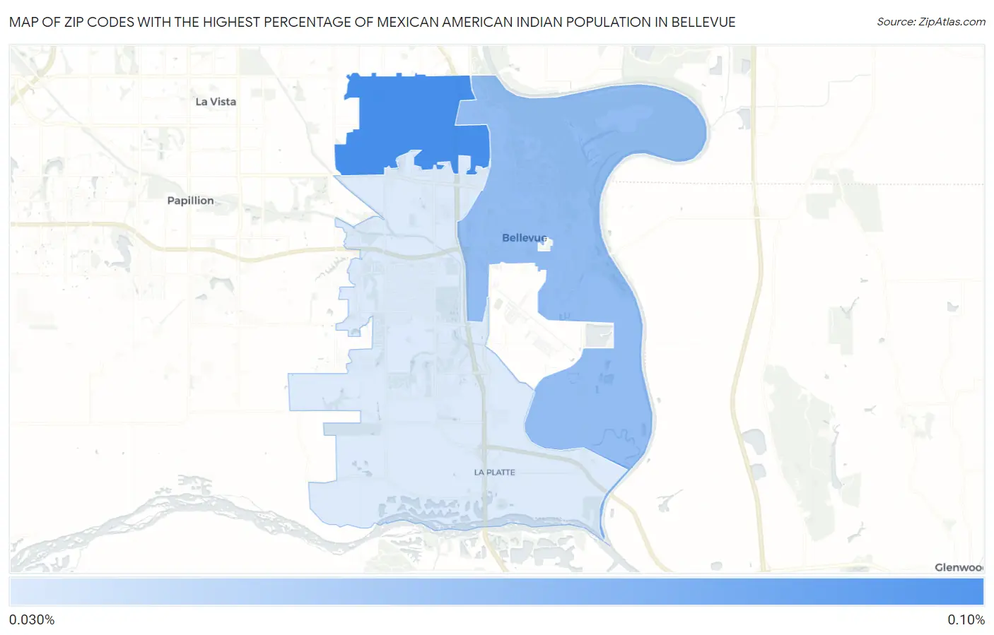 Zip Codes with the Highest Percentage of Mexican American Indian Population in Bellevue Map