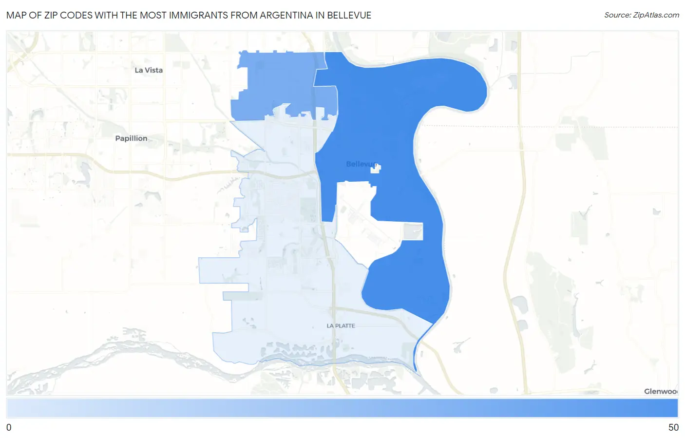 Zip Codes with the Most Immigrants from Argentina in Bellevue Map