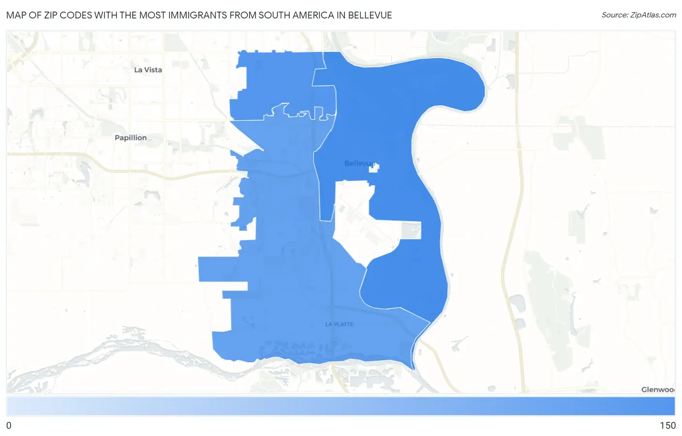 Zip Codes with the Most Immigrants from South America in Bellevue Map