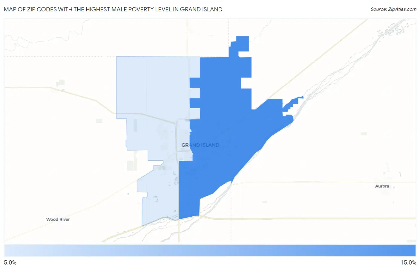 Zip Codes with the Highest Male Poverty Level in Grand Island Map