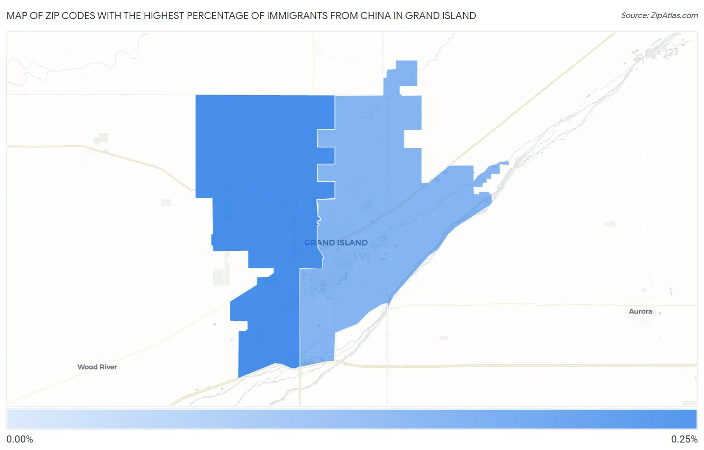 Zip Codes with the Highest Percentage of Immigrants from China in Grand Island Map