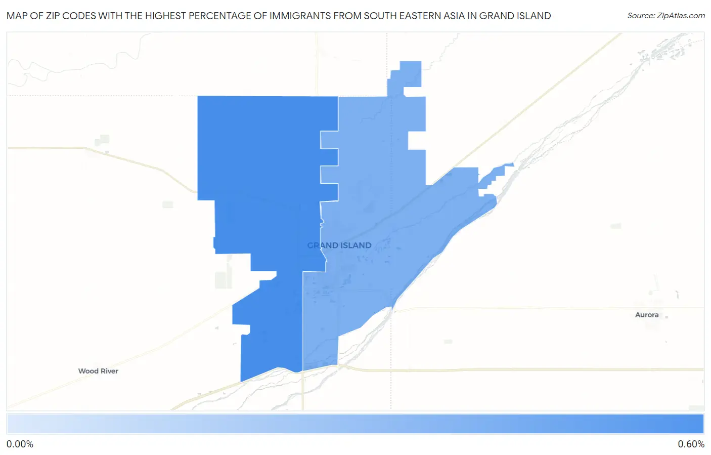 Zip Codes with the Highest Percentage of Immigrants from South Eastern Asia in Grand Island Map