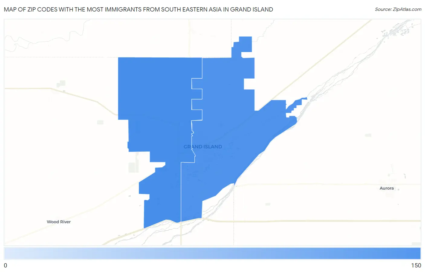 Zip Codes with the Most Immigrants from South Eastern Asia in Grand Island Map