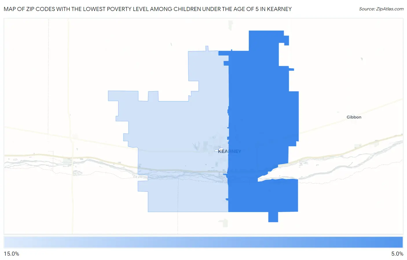 Zip Codes with the Lowest Poverty Level Among Children Under the Age of 5 in Kearney Map