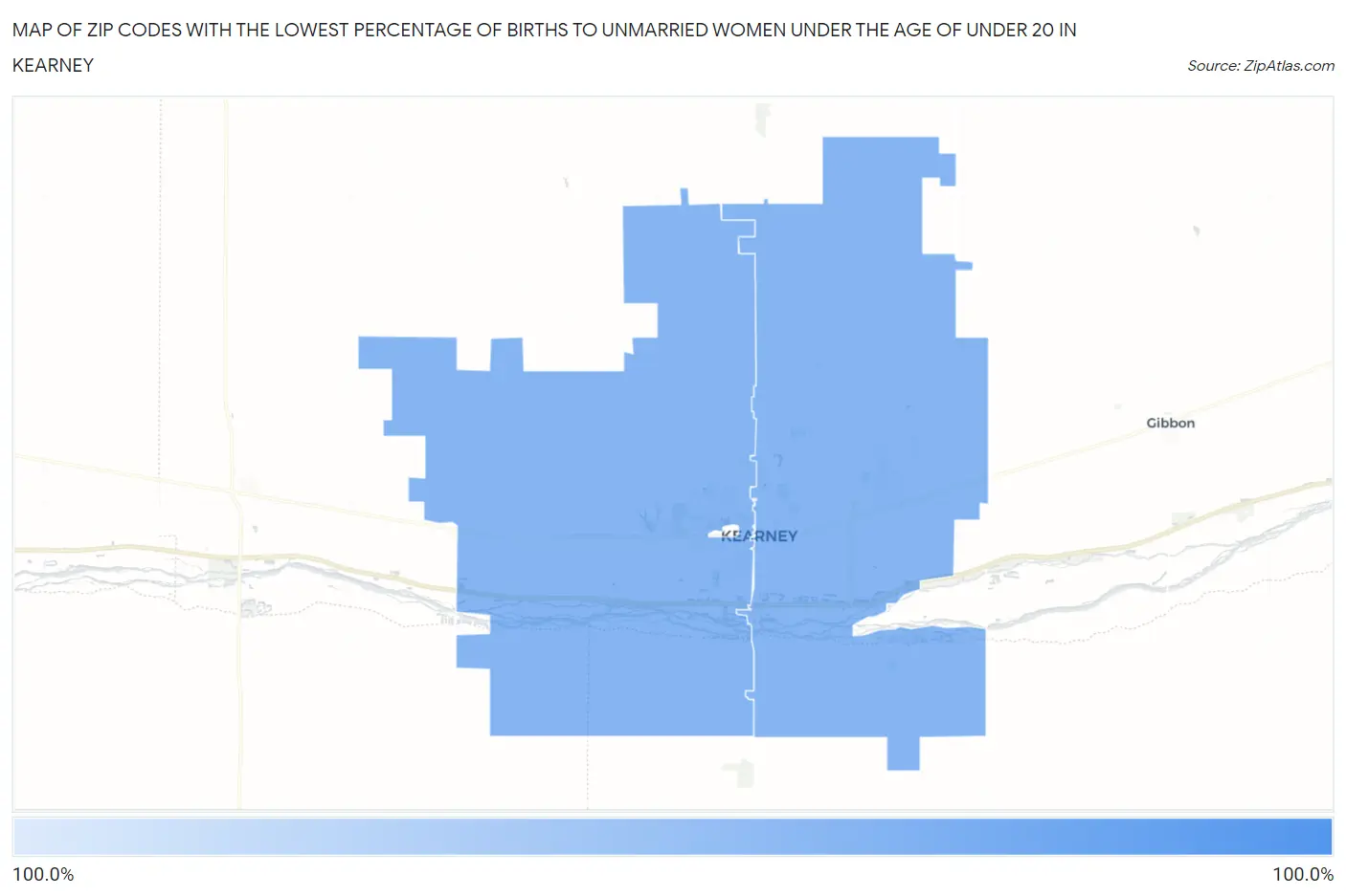 Zip Codes with the Lowest Percentage of Births to Unmarried Women under the Age of under 20 in Kearney Map