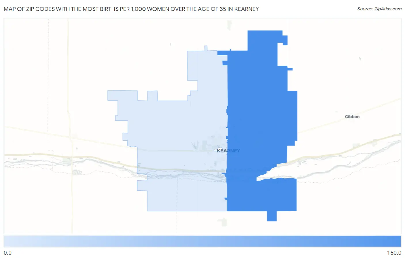 Zip Codes with the Most Births per 1,000 Women Over the Age of 35 in Kearney Map