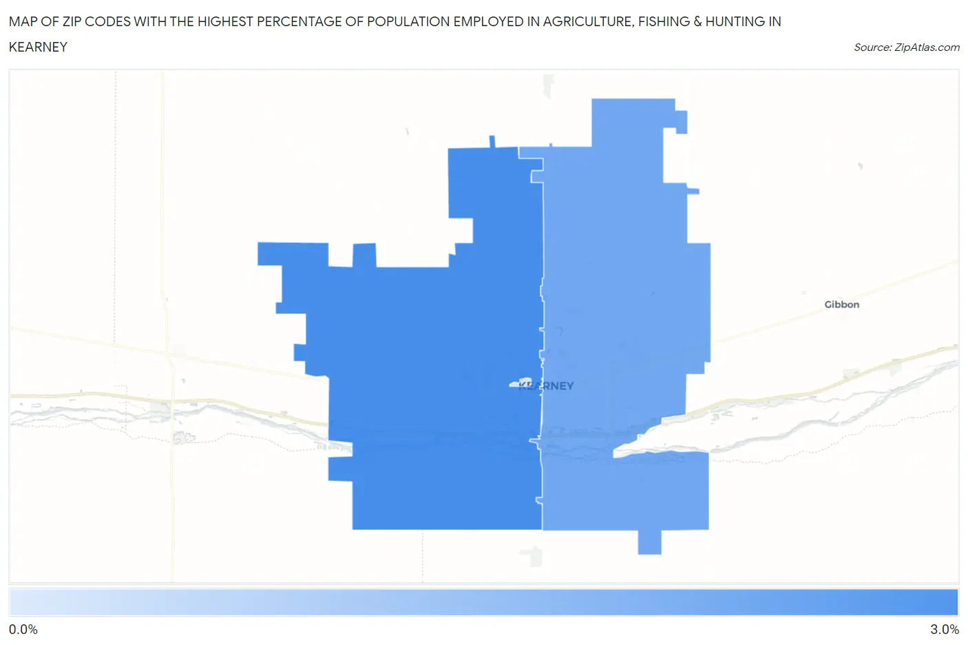 Zip Codes with the Highest Percentage of Population Employed in Agriculture, Fishing & Hunting in Kearney Map