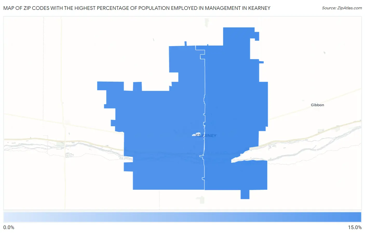 Zip Codes with the Highest Percentage of Population Employed in Management in Kearney Map