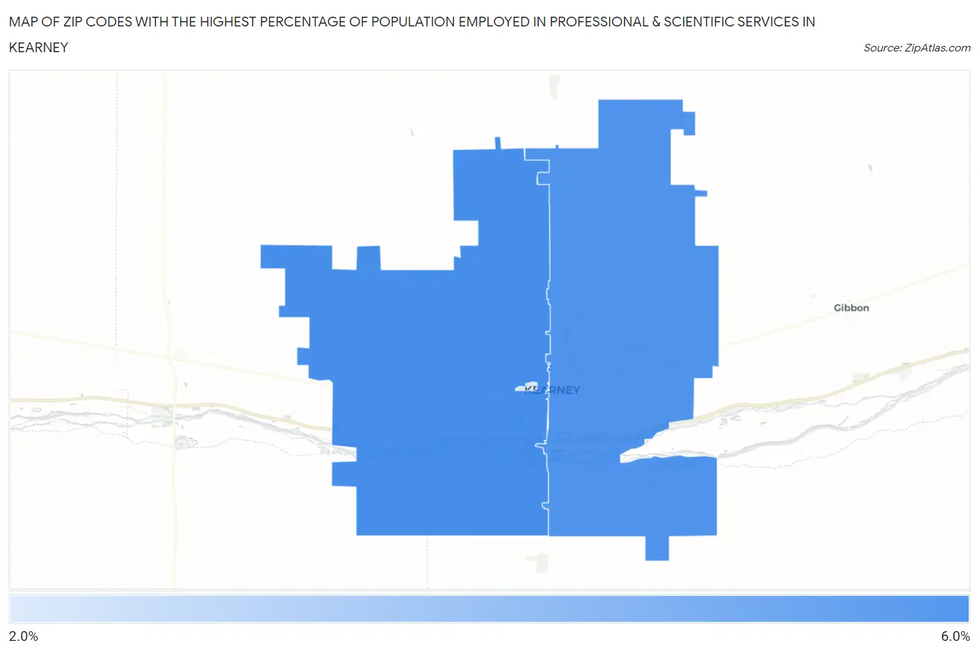 Zip Codes with the Highest Percentage of Population Employed in Professional & Scientific Services in Kearney Map