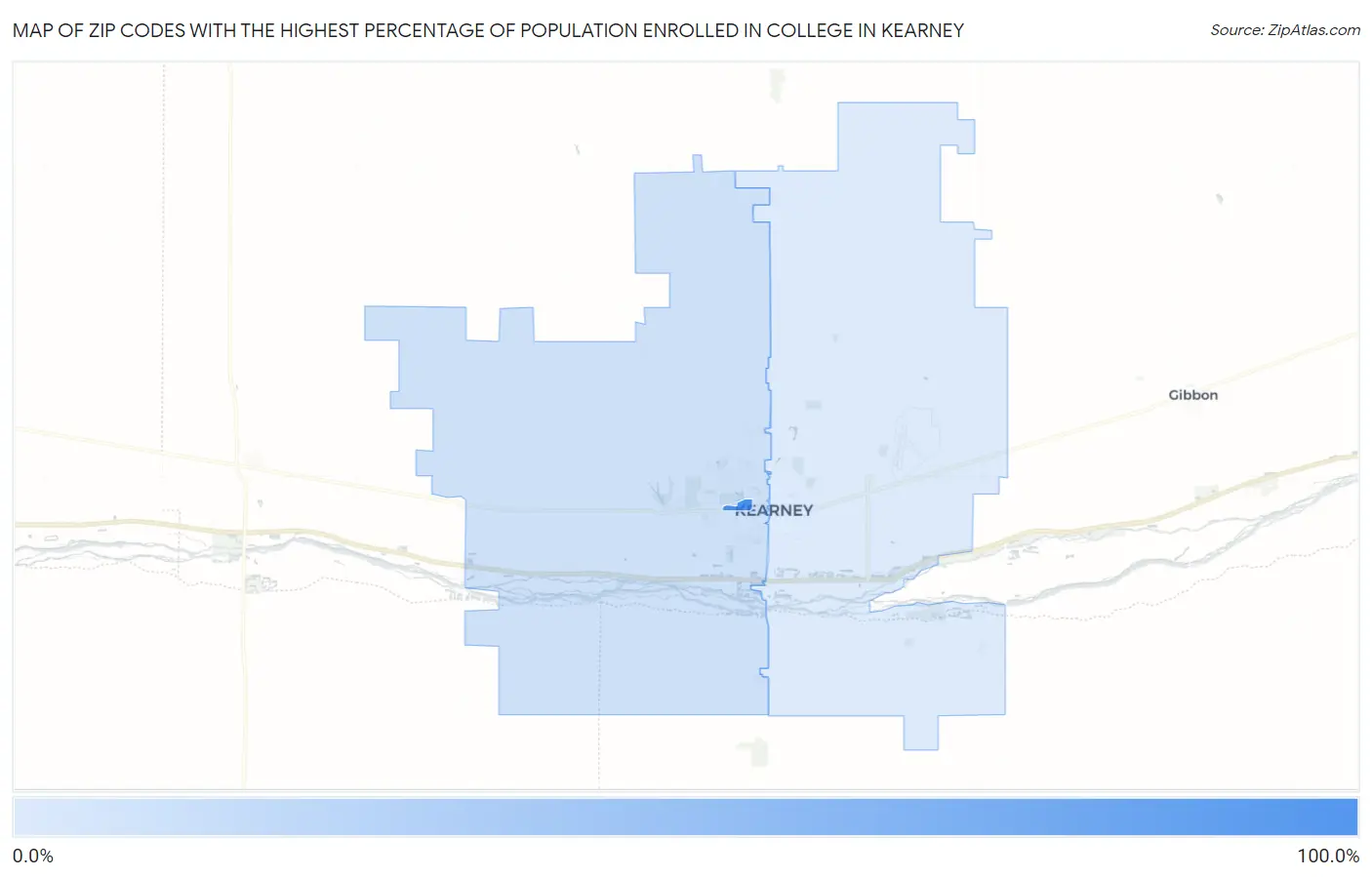Zip Codes with the Highest Percentage of Population Enrolled in College in Kearney Map