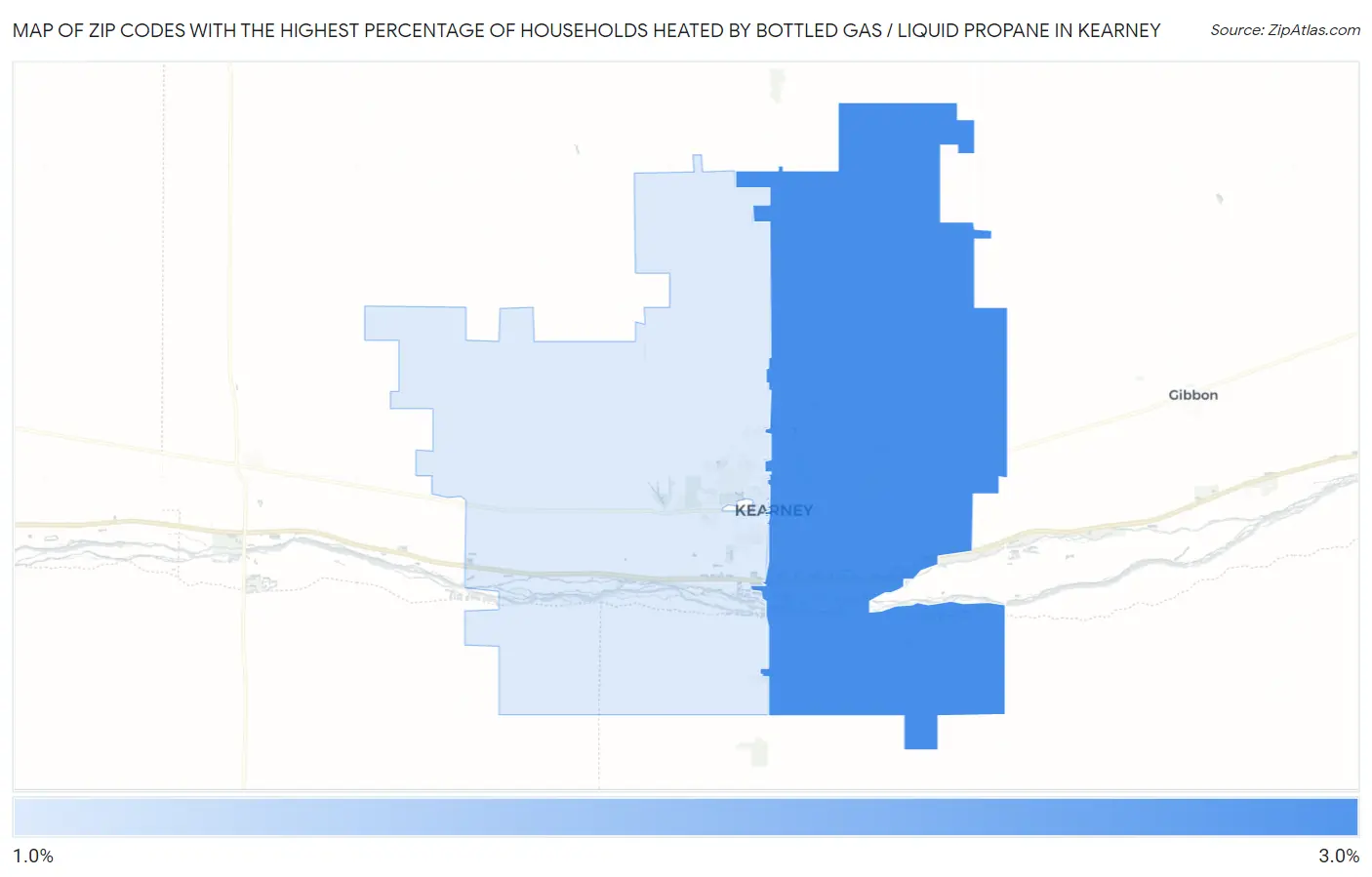 Zip Codes with the Highest Percentage of Households Heated by Bottled Gas / Liquid Propane in Kearney Map