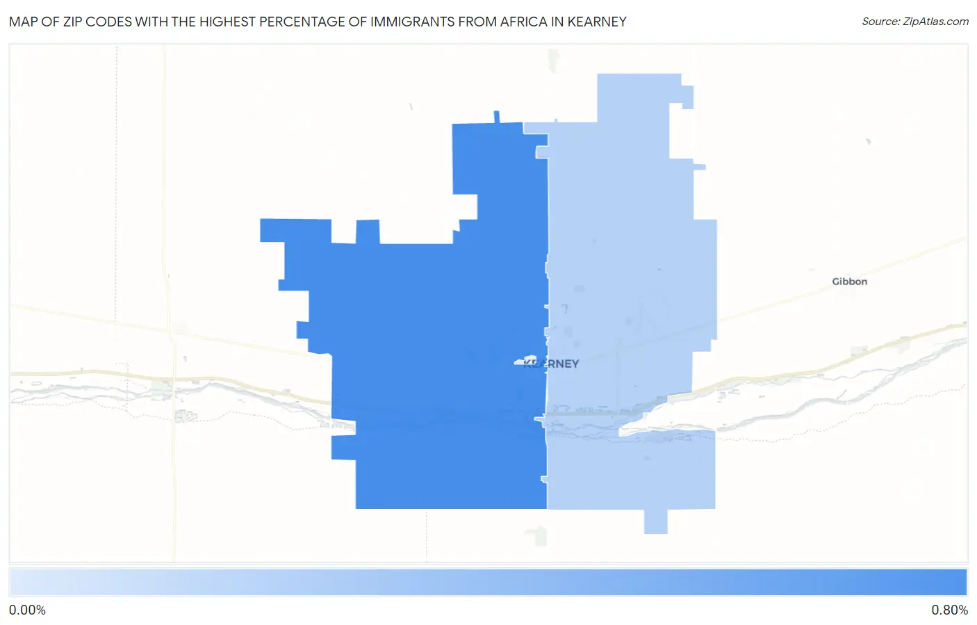 Zip Codes with the Highest Percentage of Immigrants from Africa in Kearney Map