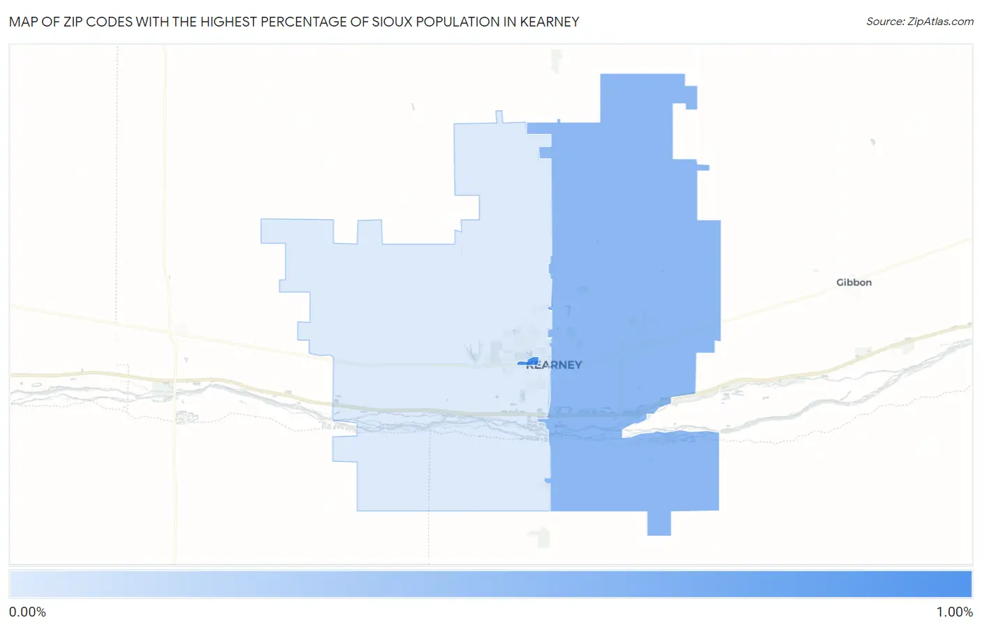 Zip Codes with the Highest Percentage of Sioux Population in Kearney Map