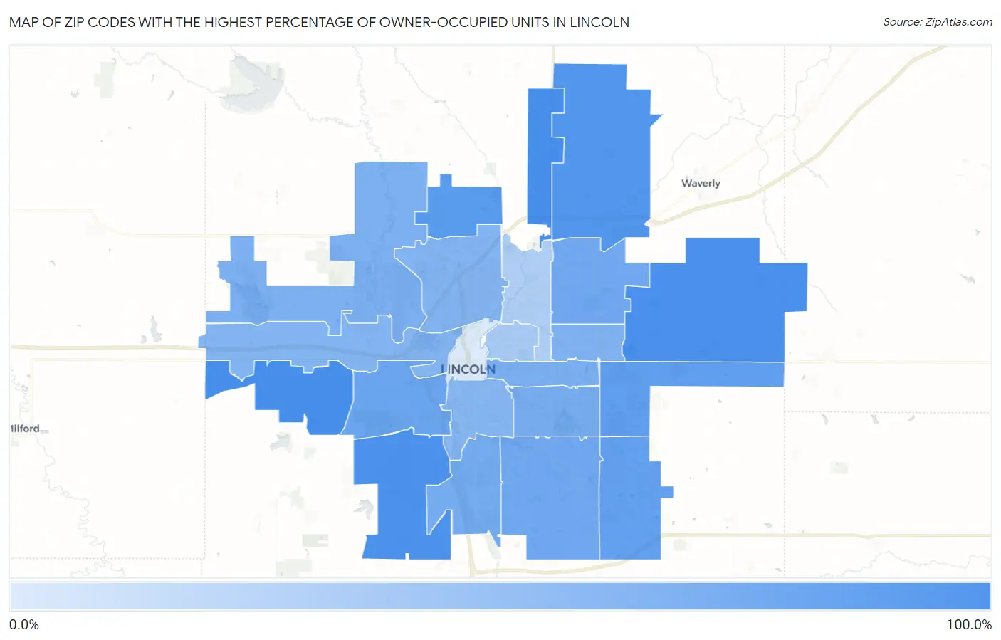 Zip Codes with the Highest Percentage of Owner-Occupied Units in Lincoln Map