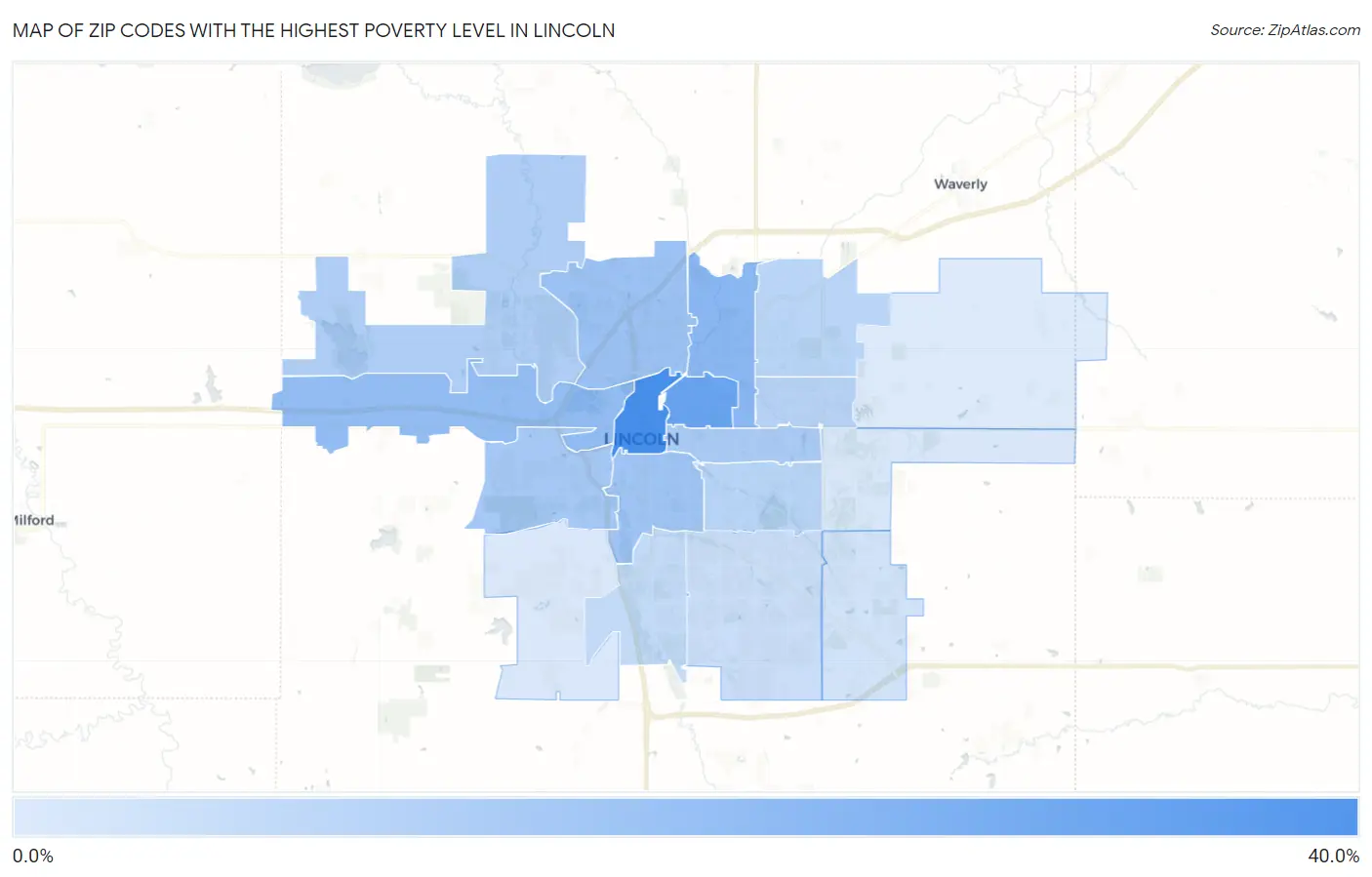 Zip Codes with the Highest Poverty Level in Lincoln Map