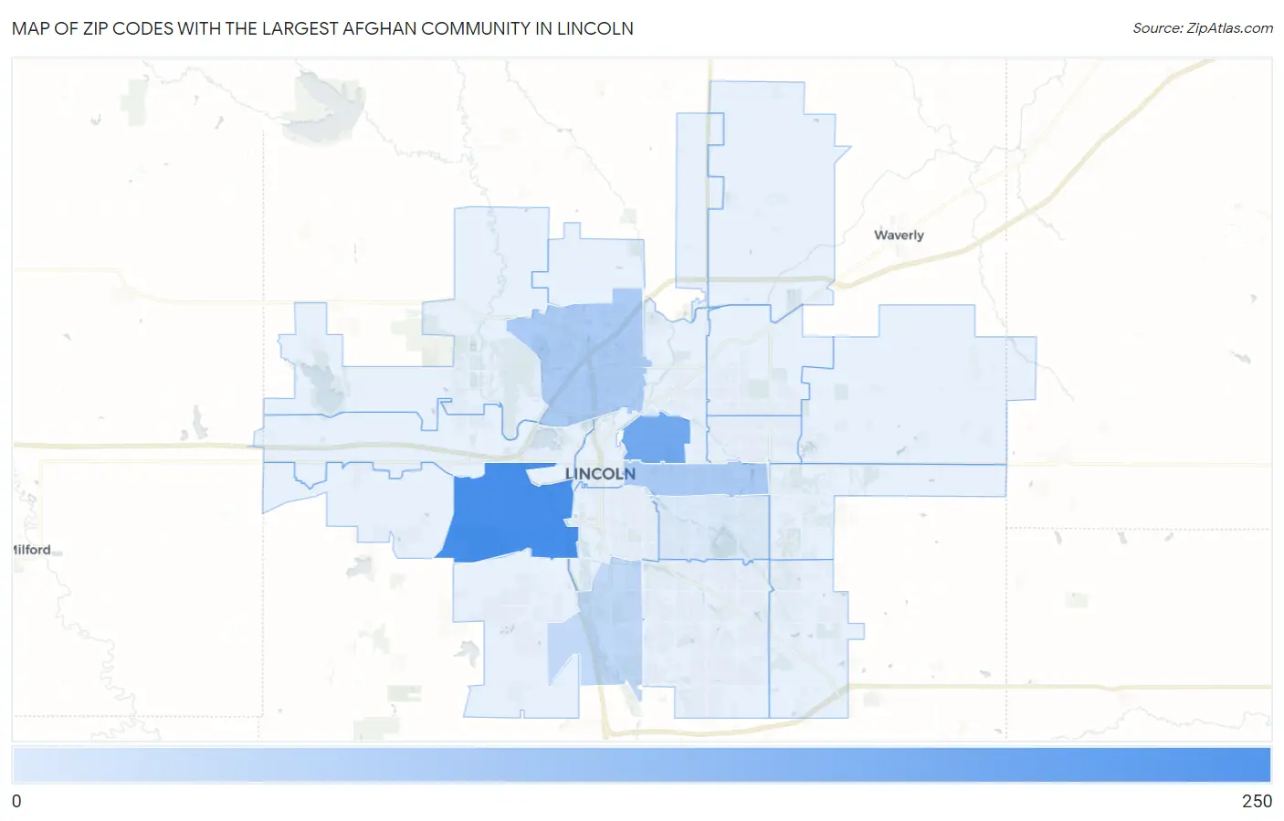 Zip Codes with the Largest Afghan Community in Lincoln Map