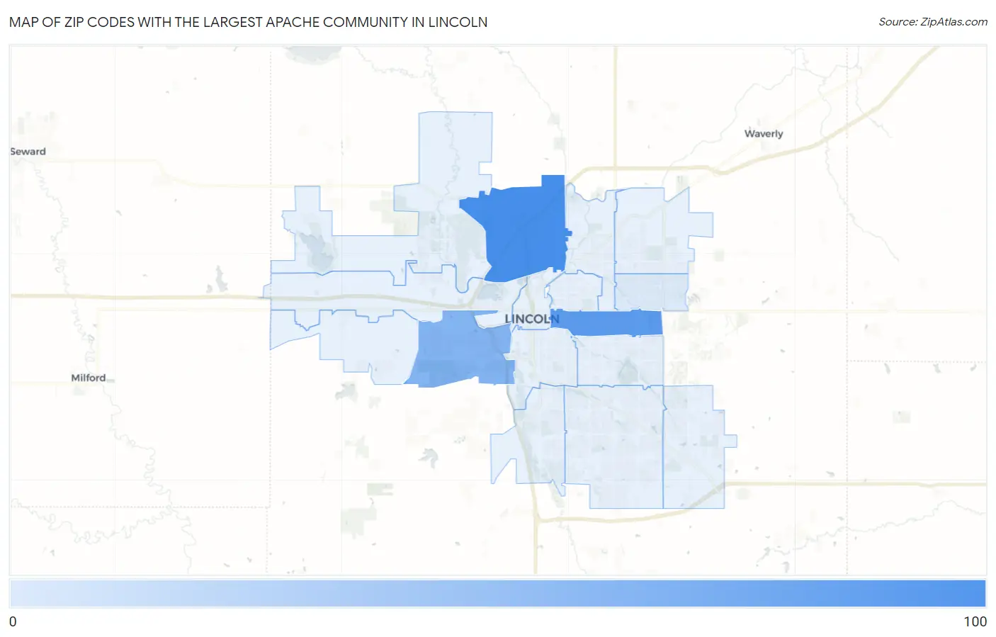 Zip Codes with the Largest Apache Community in Lincoln Map
