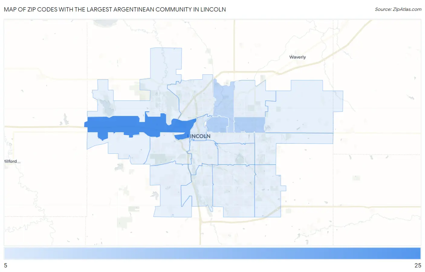 Zip Codes with the Largest Argentinean Community in Lincoln Map