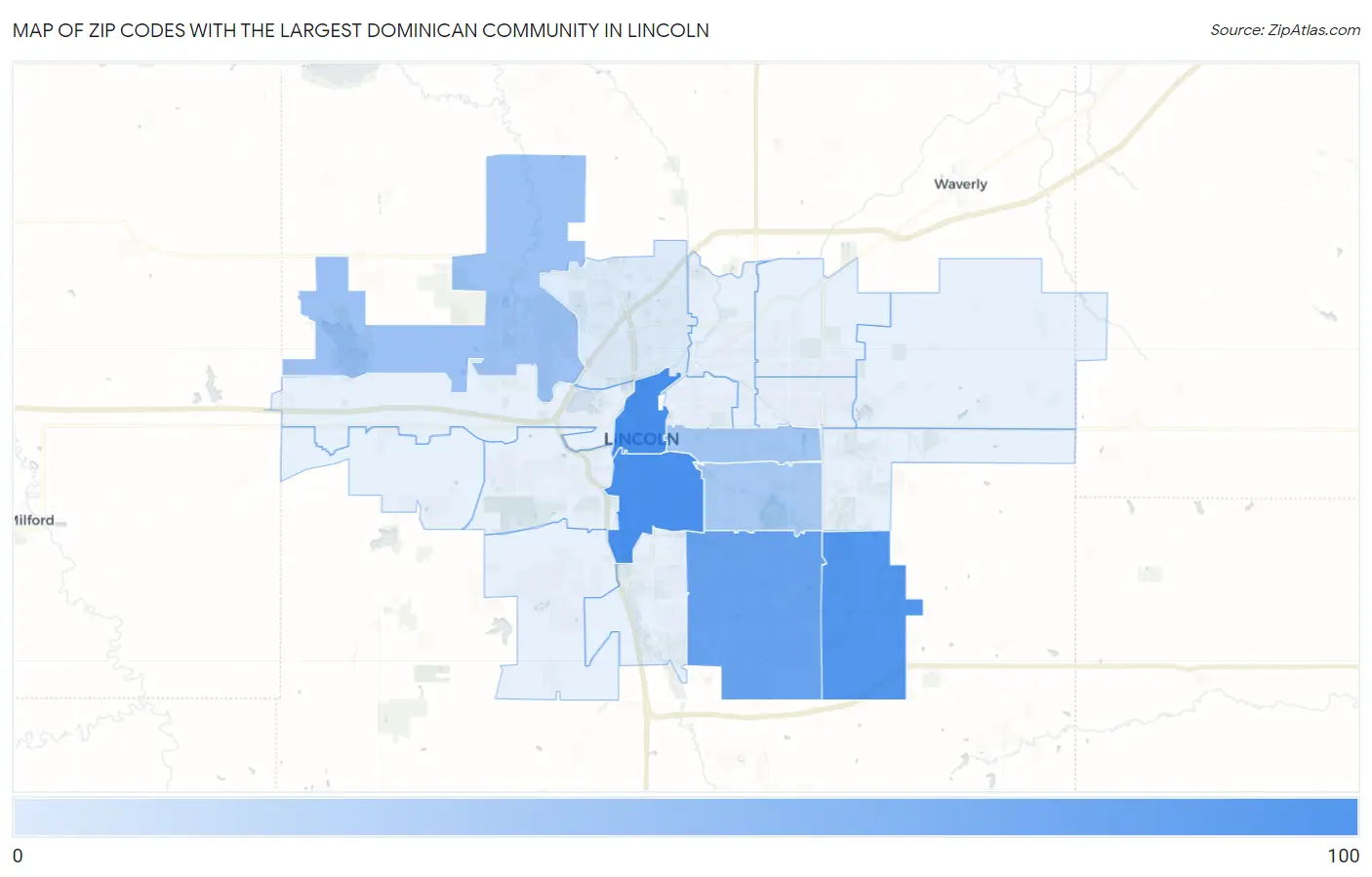 Zip Codes with the Largest Dominican Community in Lincoln Map