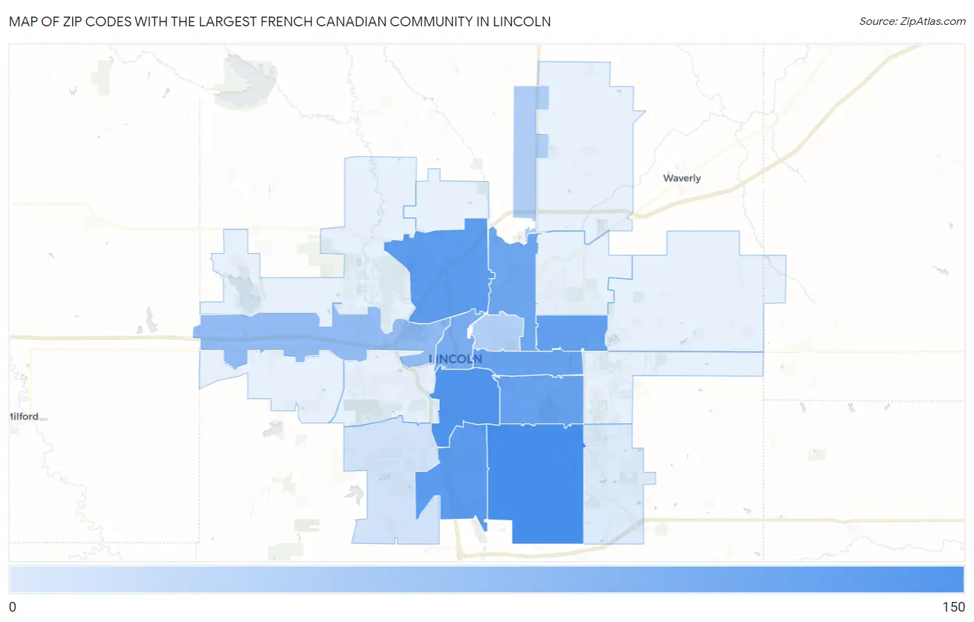 Zip Codes with the Largest French Canadian Community in Lincoln Map