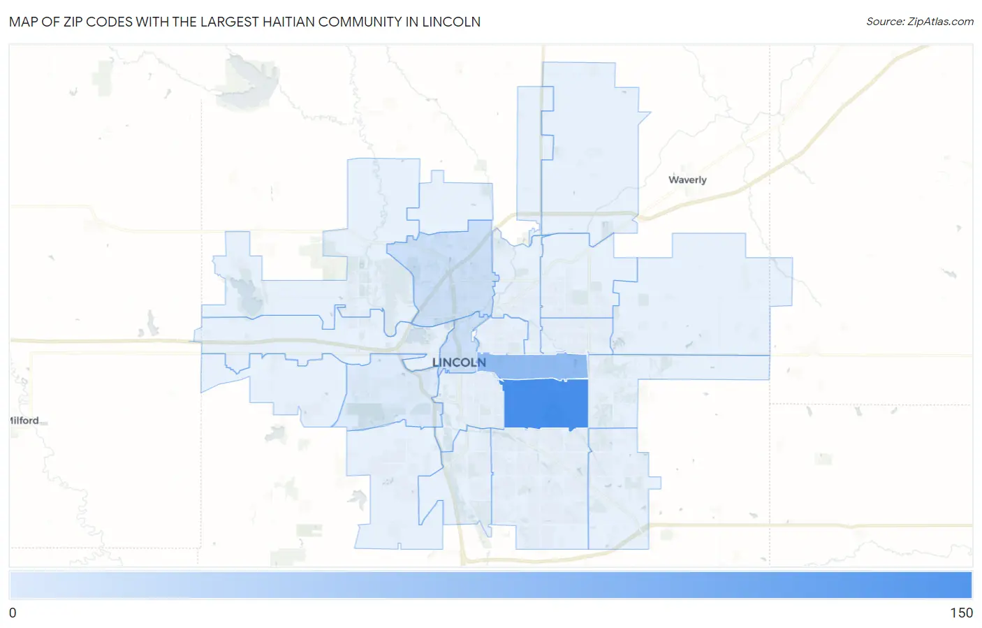 Zip Codes with the Largest Haitian Community in Lincoln Map