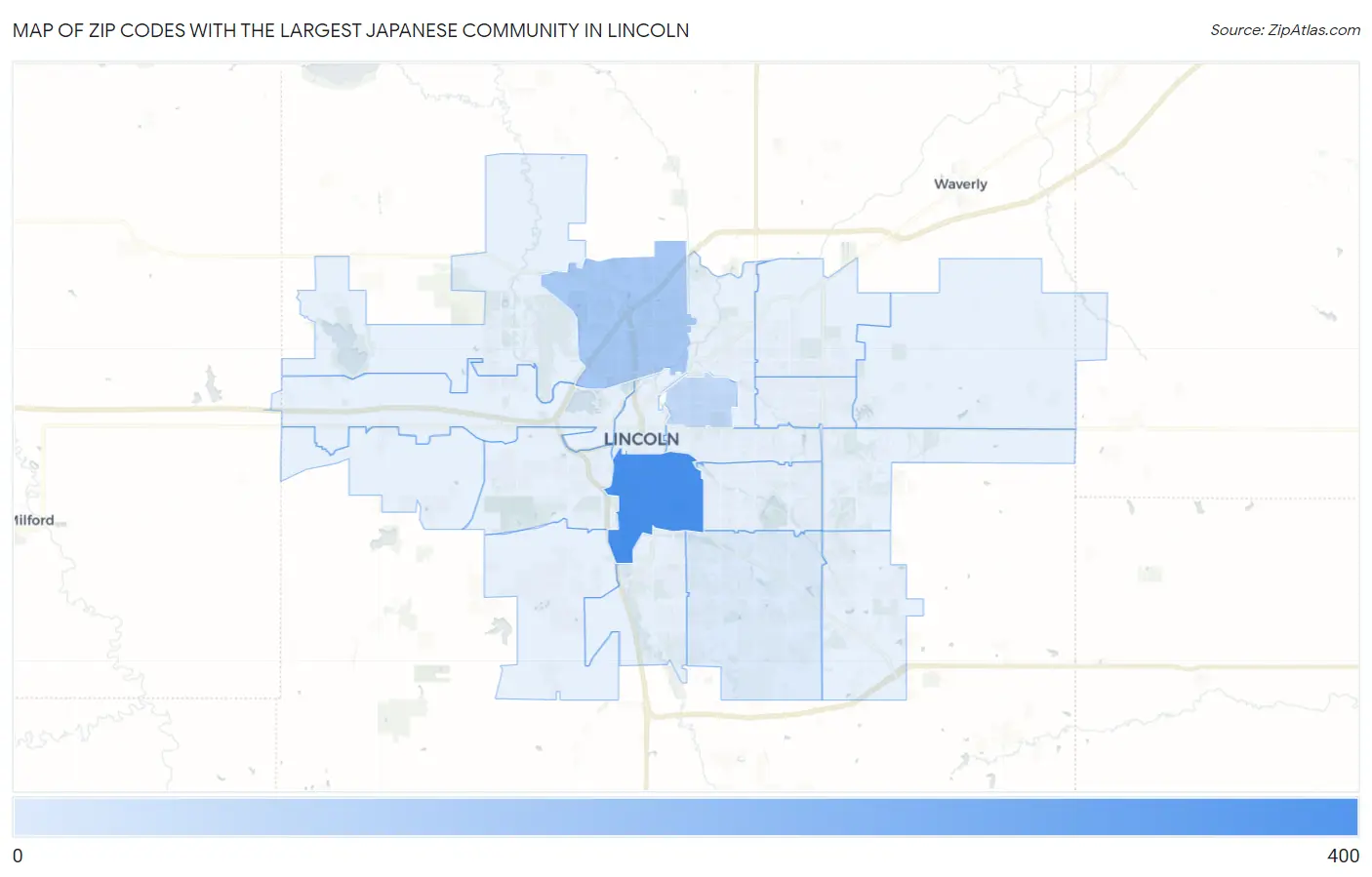 Zip Codes with the Largest Japanese Community in Lincoln Map