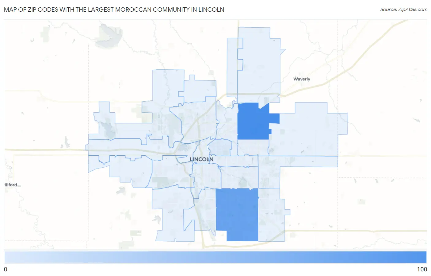 Zip Codes with the Largest Moroccan Community in Lincoln Map