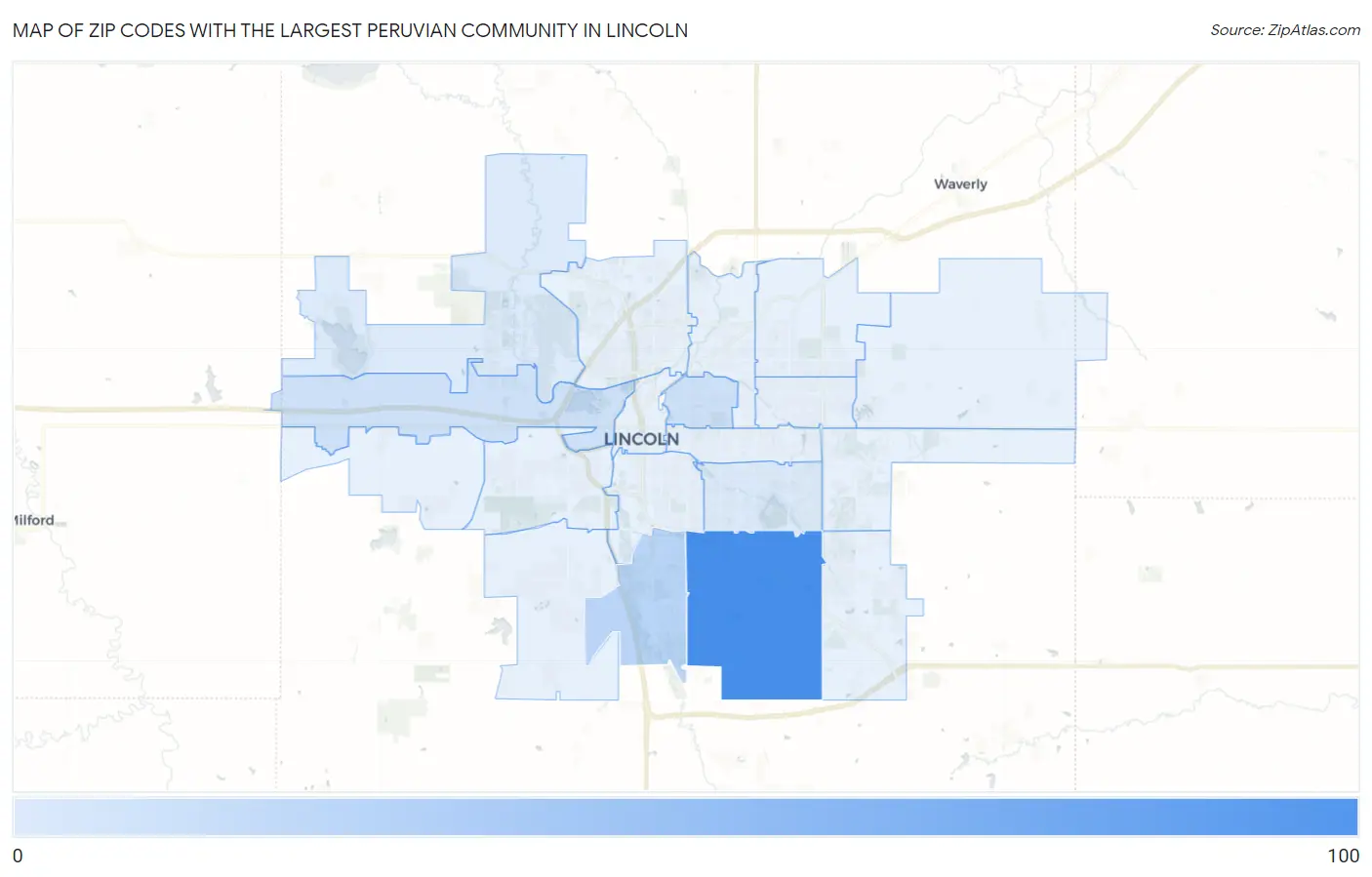 Zip Codes with the Largest Peruvian Community in Lincoln Map
