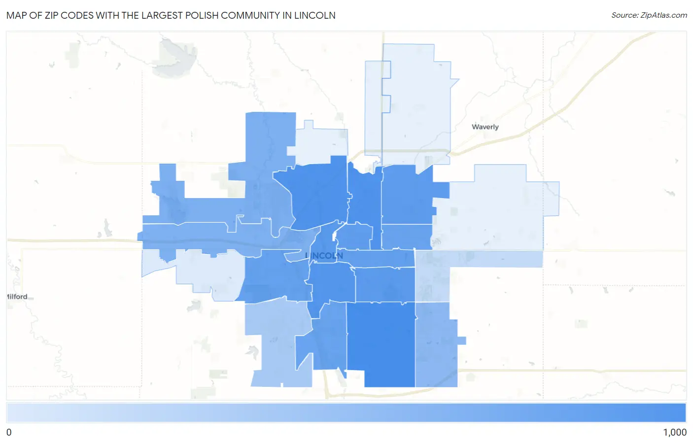 Zip Codes with the Largest Polish Community in Lincoln Map