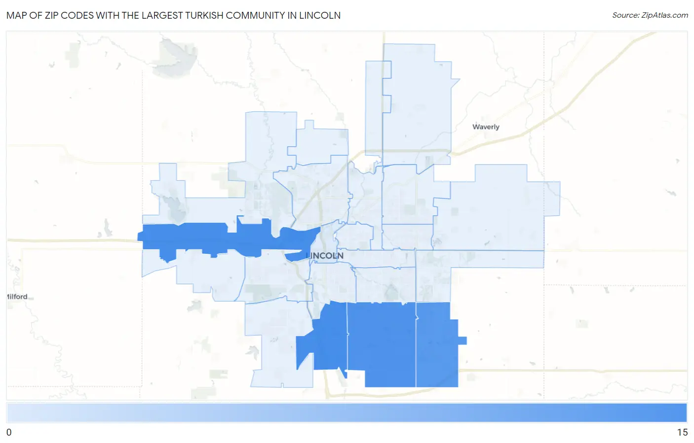 Zip Codes with the Largest Turkish Community in Lincoln Map