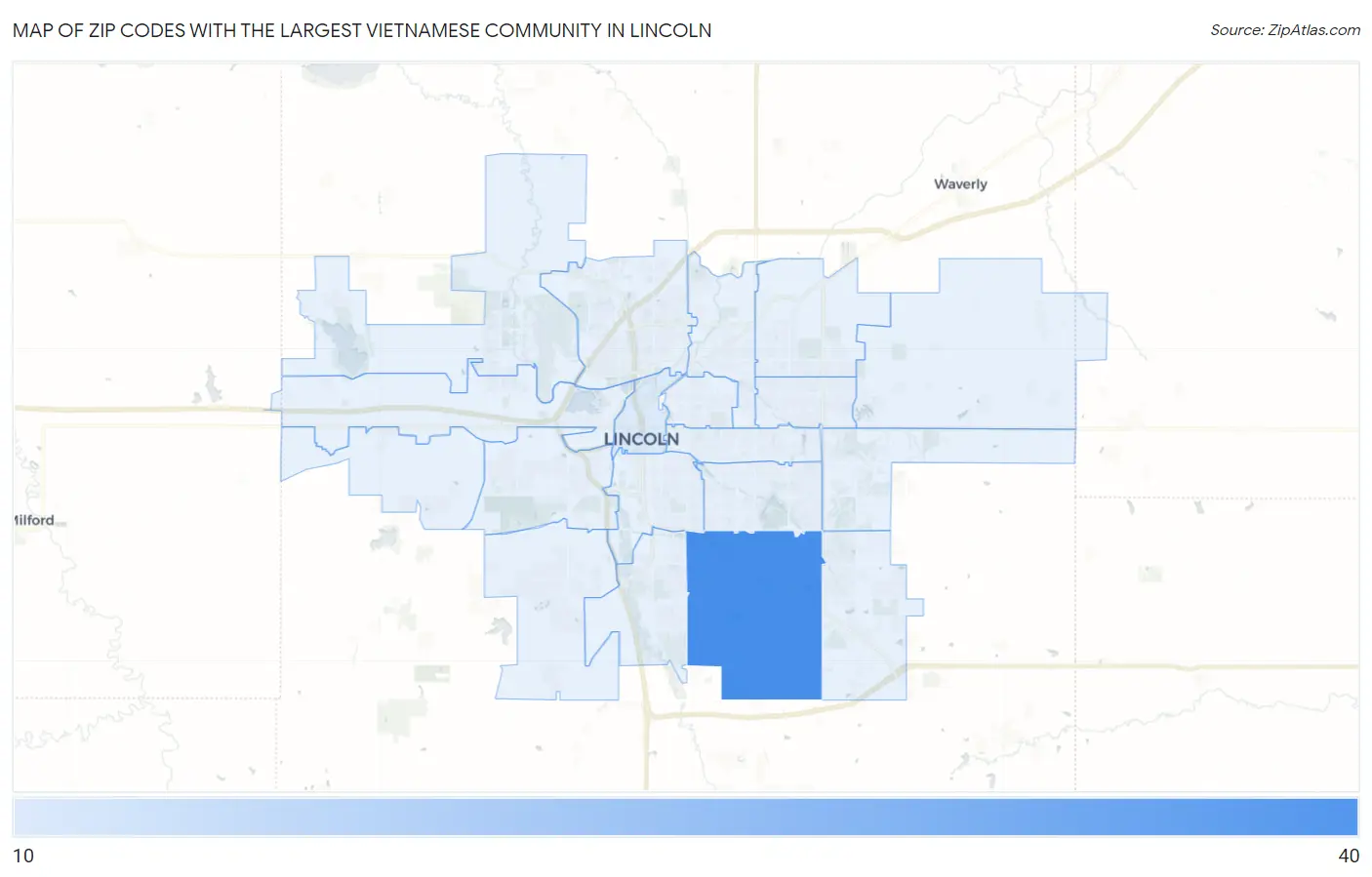 Zip Codes with the Largest Vietnamese Community in Lincoln Map