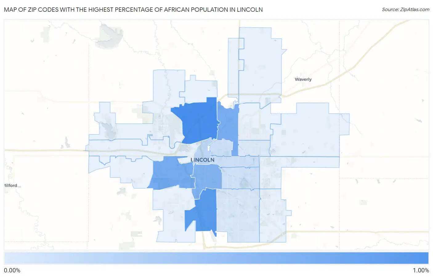 Zip Codes with the Highest Percentage of African Population in Lincoln Map