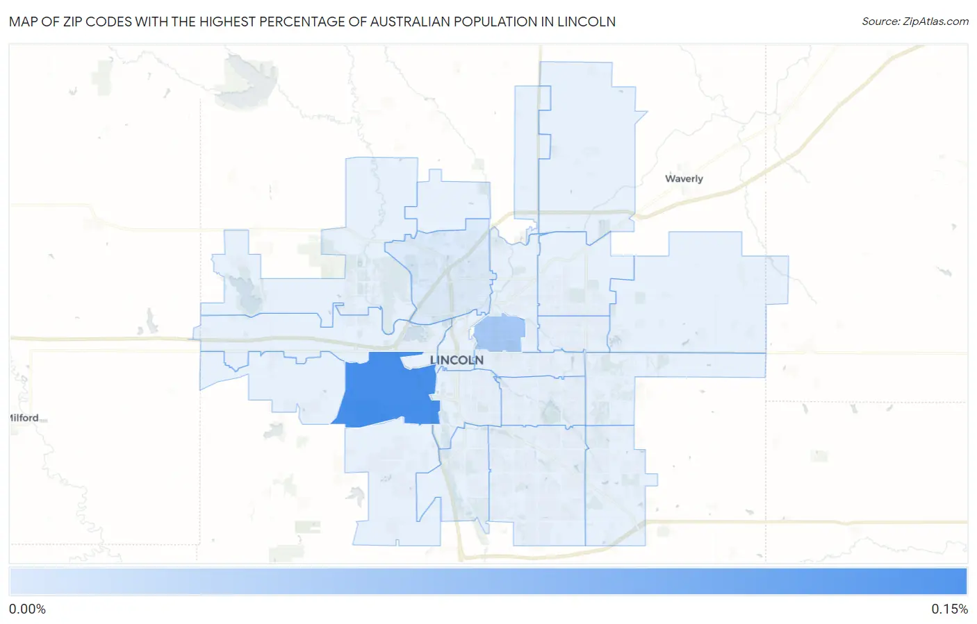 Zip Codes with the Highest Percentage of Australian Population in Lincoln Map